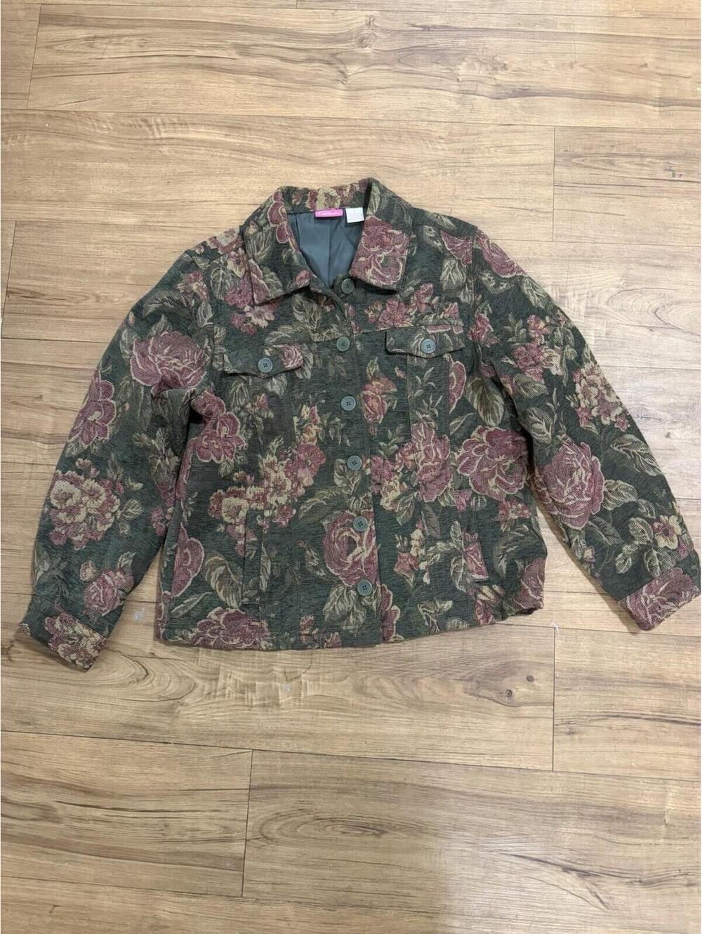 Vintage Cappagallo Floral Button Front Lined Jacket w/ Pockets Women's L